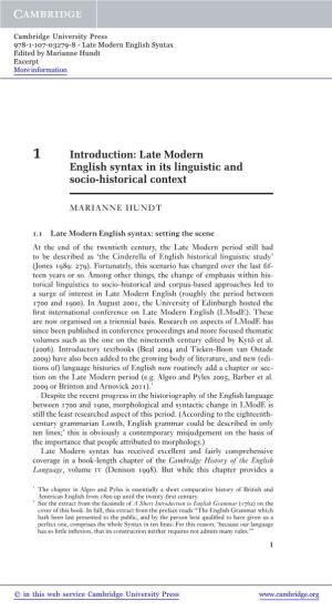 Late Modern English Syntax in Its Linguistic and Socio-Historical Context