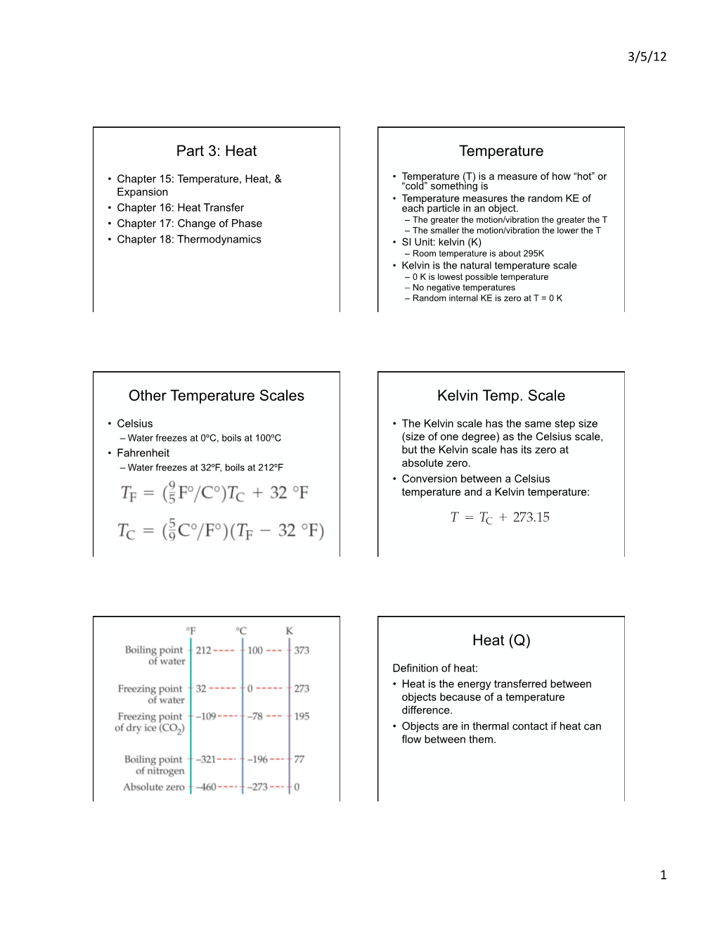 Heat Temperature Other Temperature Scales Kelvin Temp. Scale Heat