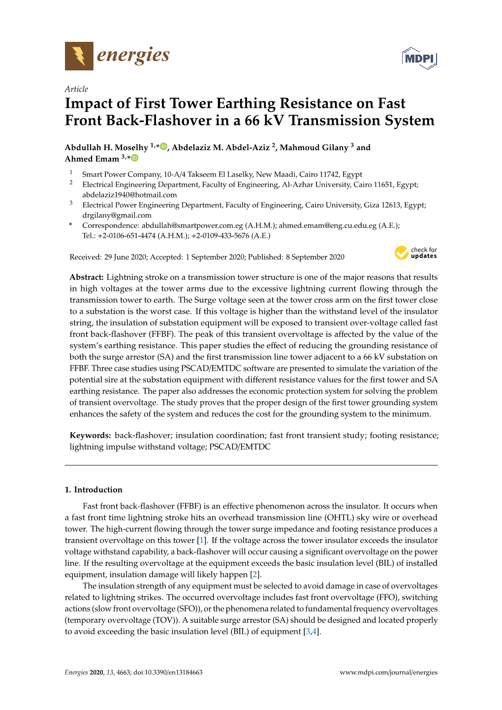 Impact of First Tower Earthing Resistance on Fast Front Back-Flashover in a 66 Kv Transmission System