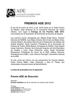 PREMIOS ADE 12- Ganadores