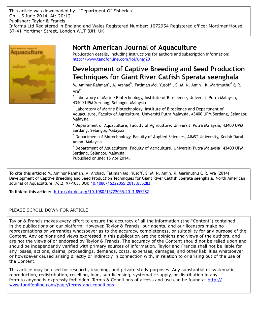 North American Journal of Aquaculture Development Of