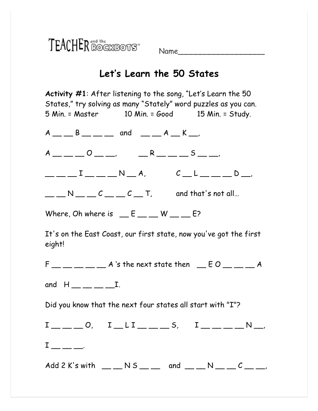 Let S Learn the 50 States