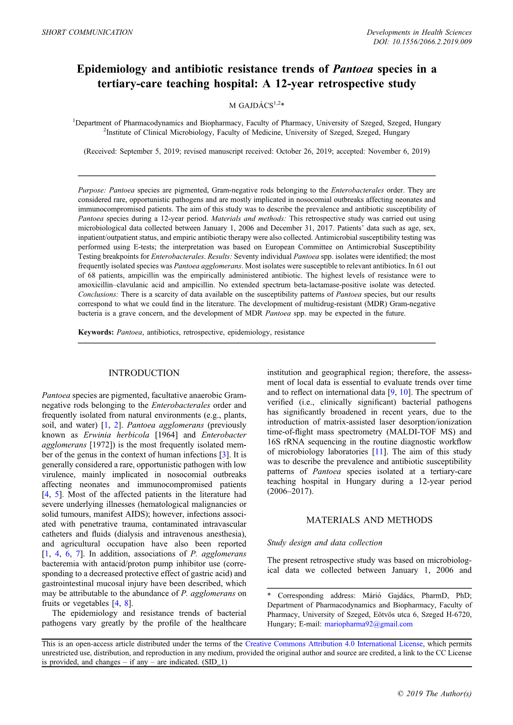 Epidemiology and Antibiotic Resistance Trends of Pantoea Species in a Tertiary-Care Teaching Hospital: a 12-Year Retrospective Study