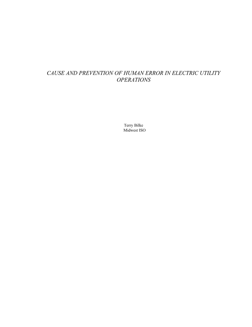 Cause and Prevention of Human Error in Electric Utility Operations