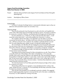 Drawbridge Committee Notes from December 2, 2005 1 of 1