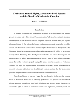 Nonhuman Animal Rights, Alternative Food Systems, and the Non-Profit Industrial Complex