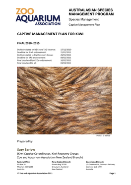 Captive Management Plan for Kiwi 2010