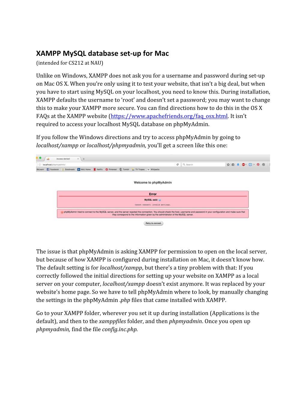XAMPP Mysql Database Set-Up for Mac (Intended for CS212 at NAU)