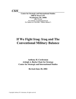 If We Fight Iraq: Iraq and the Conventional Military Balance