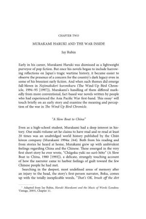 MURAKAMI HARUKI and the WAR INSIDE Jay Rubin Early in His
