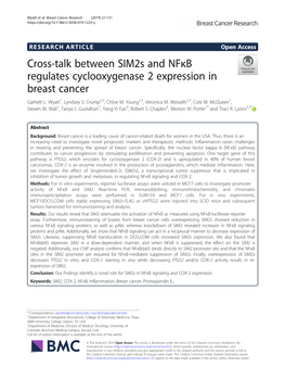 Cross-Talk Between Sim2s and Nfκb Regulates Cyclooxygenase 2 Expression in Breast Cancer Garhett L