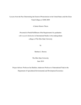 Determining the Extent of Protectionism in the United States Amid the Great Trade Collapse of 2008-2009