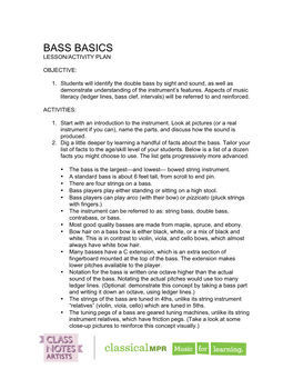 Bass Basics Lesson/Activity Plan