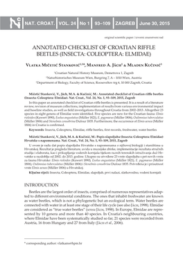 Annotated Checklist of Croatian Riffle Beetles (Insecta: Coleoptera: Elmidae)