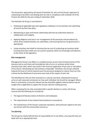 This Document, Approved by the Board of Hachette UK, Sets out The