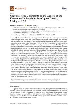 Copper Isotope Constraints on the Genesis of the Keweenaw Peninsula Native Copper District, Michigan, USA