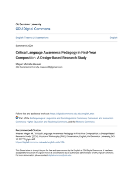 Critical Language Awareness Pedagogy in First-Year Composition: a Design-Based Research Study