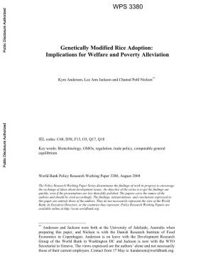 Genetically Modified Rice Adoption: Public Disclosure Authorized Implications for Welfare and Poverty Alleviation