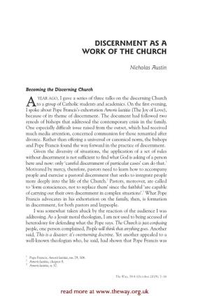 Discernment As a Work of the Church