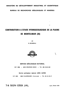 Contribution a L'etude Hydrogeologique De La Plaine De Montelimar (26)
