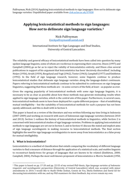 Applying Lexicostatistical Methods to Sign Languages: How Not to Delineate Sign Language Varieties