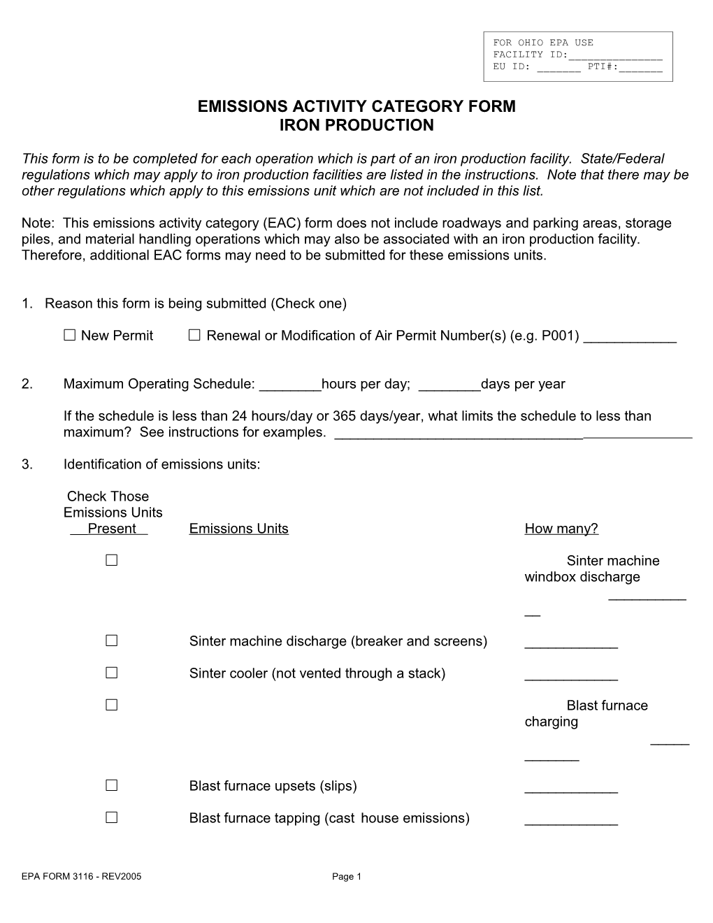 Emissions Activity Category Form