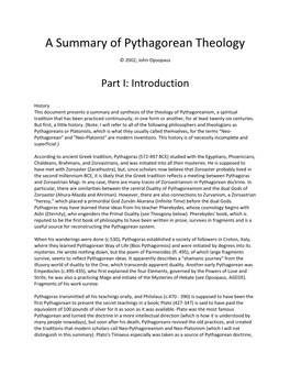 A Summary of Pythagorean Theology