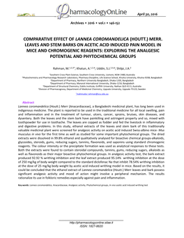 Comparative Effect of Lannea Coromandelica (Houtt.) Merr