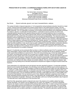 Production of Glycerol 1,2-Carbonate from Glycerol with Aid of Ionic Liquid As Catalyst