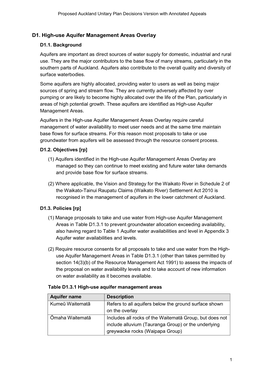 D1. High-Use Aquifer Management Areas Overlay D1.1