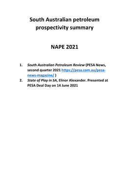 South Australian Petroleum Prospectivity Summary