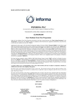 INFORMA PLC (Incorporated As a Public Limited Company in England and Wales)