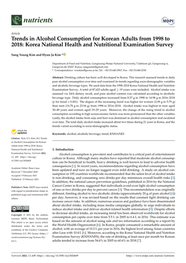Trends in Alcohol Consumption for Korean Adults from 1998 to 2018: Korea National Health and Nutritional Examination Survey