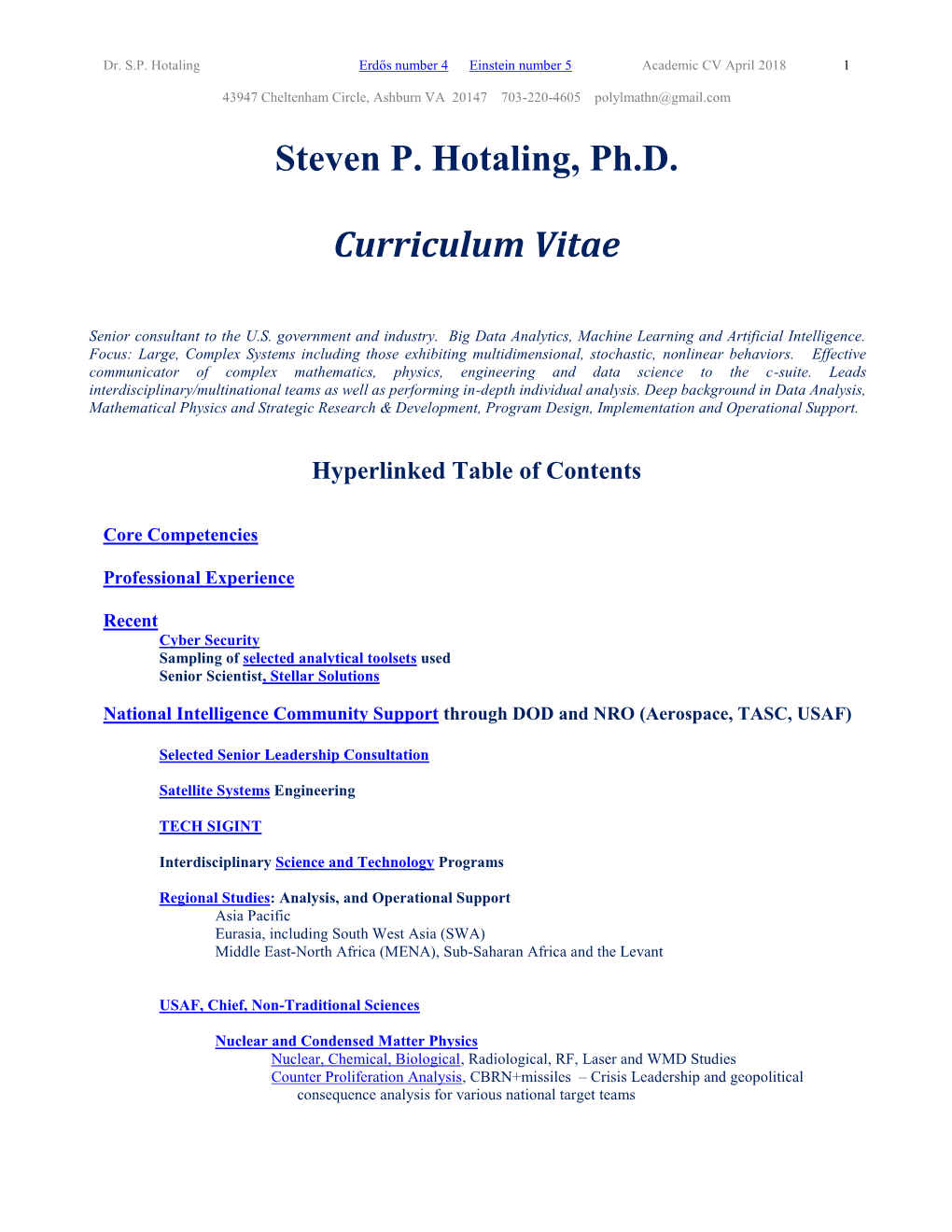 Steven P. Hotaling, Ph.D. Curriculum Vitae