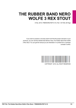 The Rubber Band Nero Wolfe 3 Rex Stout