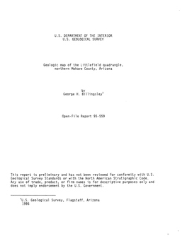 Geologic Map of the Littlefield Quadrangle, Northern Mohave County, Arizona