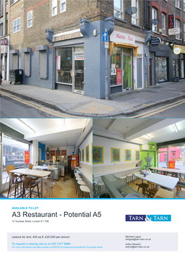 A3 Restaurant - Potential A5 10 Toynbee Street, London E1 7NE