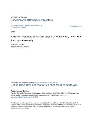 American Historiography of the Origins of World War I, 1914-1935| a Comparative Study