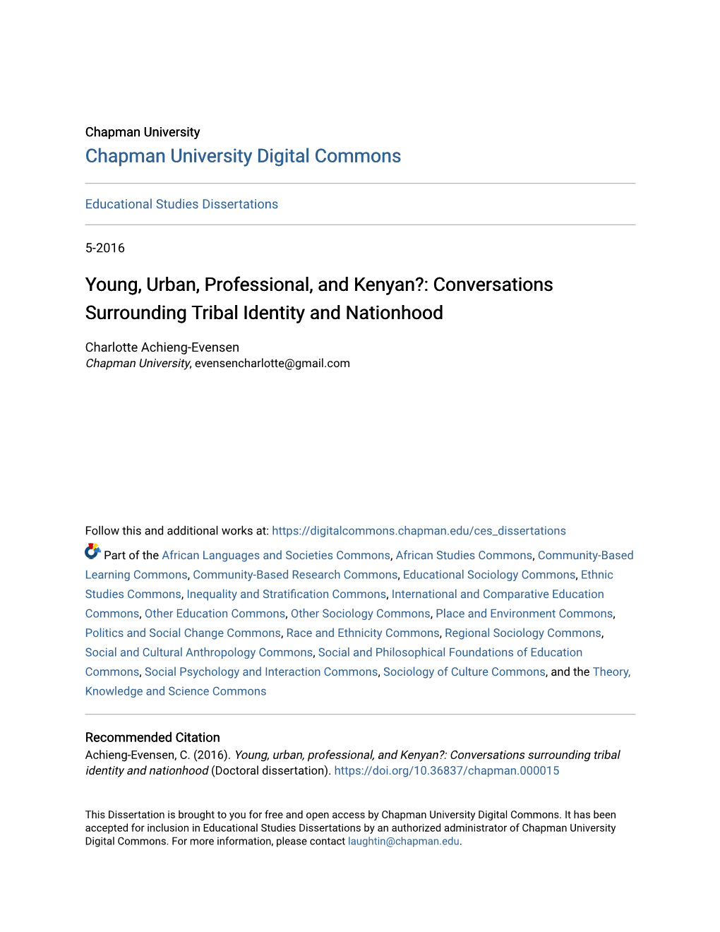 Young, Urban, Professional, and Kenyan?: Conversations Surrounding Tribal Identity and Nationhood