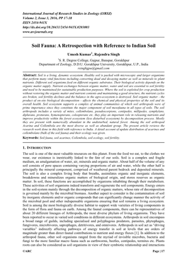 Soil Fauna: a Retrospection with Reference to Indian Soil