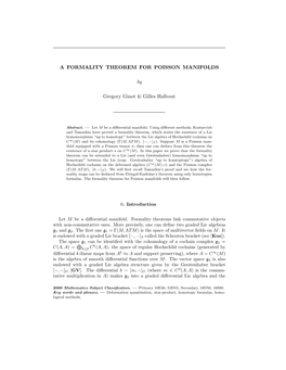 A FORMALITY THEOREM for POISSON MANIFOLDS by Gregory