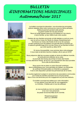 BULLETIN D'informations MUNICIPALES Automme/Hiver 2017