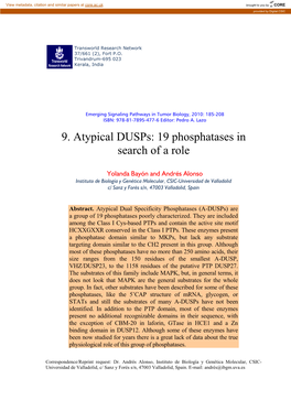 9. Atypical Dusps: 19 Phosphatases in Search of a Role