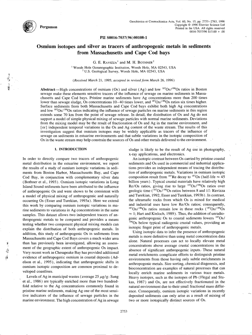 Osmium Isotopes and Silver As Tracers of Anthropogenic Metals in Sediments from Massachusetts and Cape Cod Bays