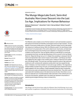 The Mungo Mega-Lake Event, Semi-Arid Australia: Non-Linear Descent Into the Last Ice Age, Implications for Human Behaviour