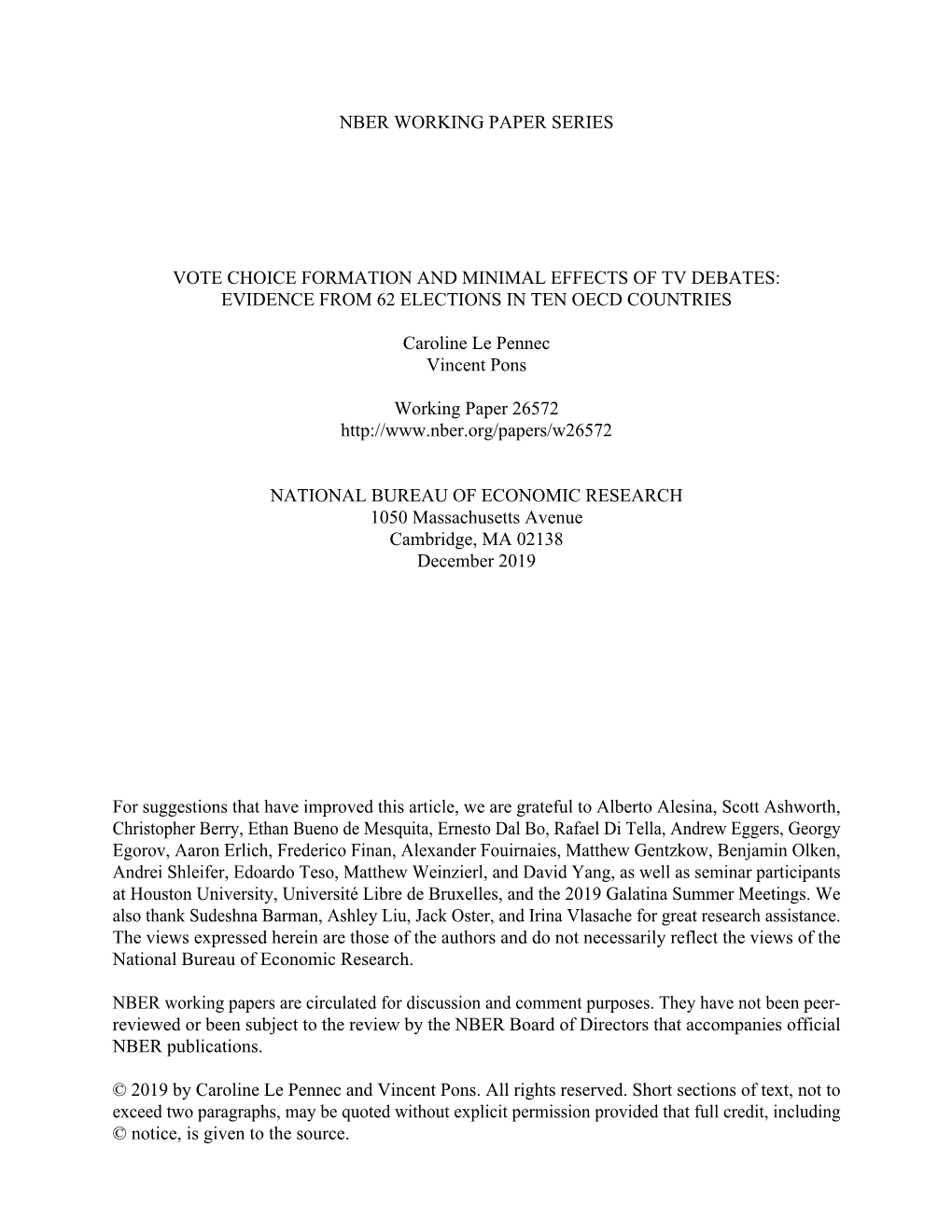 Nber Working Paper Series Vote Choice Formation And