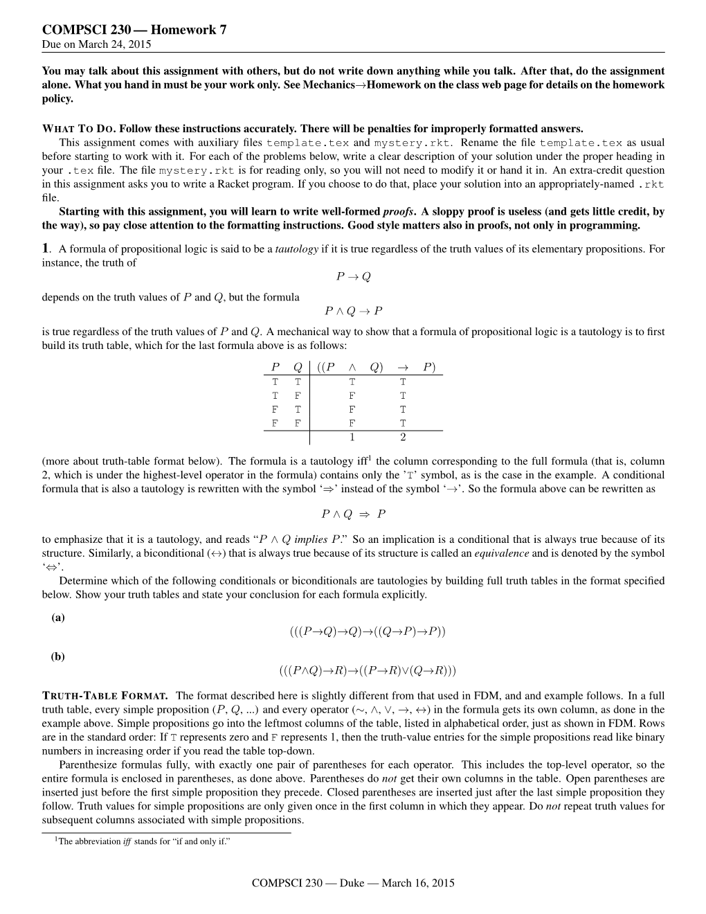 COMPSCI 230 — Homework 7 Due on March 24, 2015