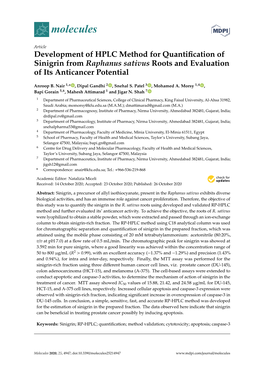 Development of HPLC Method for Quantification of Sinigrin