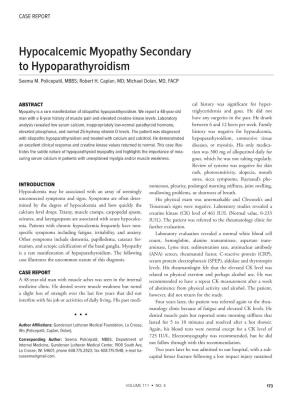 Hypocalcemic Myopathy Secondary to Hypoparathyroidism Seema M