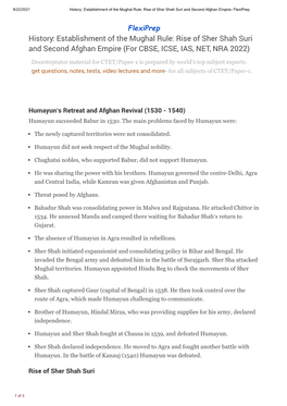 Establishment of the Mughal Rule: Rise of Sher Shah Suri and Second Afghan Empire- Flexiprep